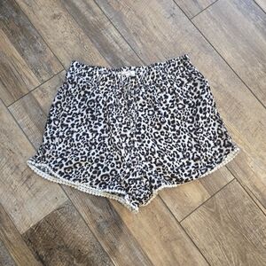 Hollister Cheetah Leopard Print Lounge Shorts White Pom Pom Trim Small S Flowy